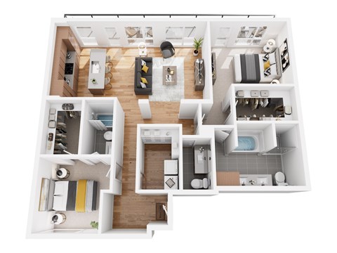 Floor plan for 2 beds, 2 baths, 1736 sqft